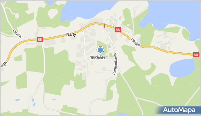 Narty gmina Jedwabno, Bociania, mapa Narty gmina Jedwabno