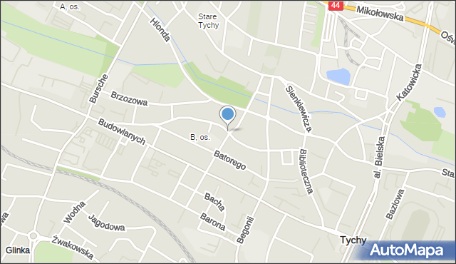 Tychy, Bohaterów Warszawy, mapa Tychów