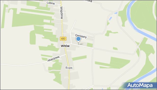 Witów gmina Burzenin, Bociania, mapa Witów gmina Burzenin