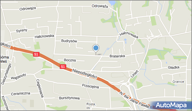 Bielsko-Biała, Braterska, mapa Bielsko-Białej