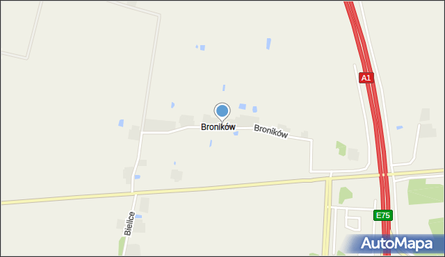 Broników gmina Piątek, Broników, mapa Broników gmina Piątek