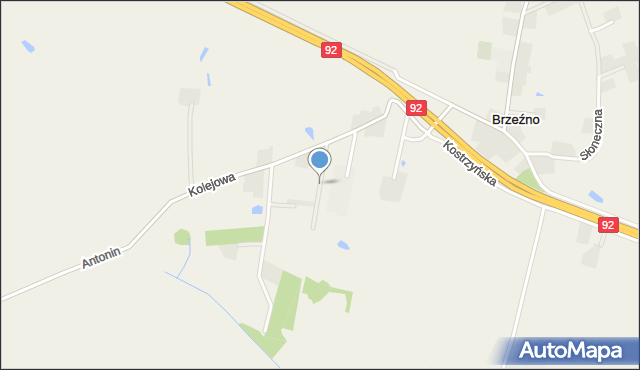 Brzeźno gmina Kostrzyn, Brzozowa, mapa Brzeźno gmina Kostrzyn