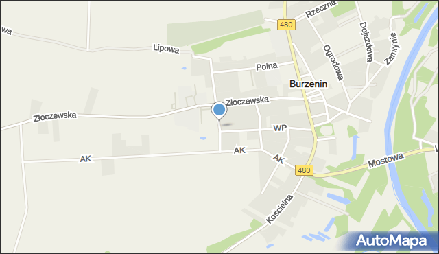 Burzenin, Broniewskiego, mapa Burzenin