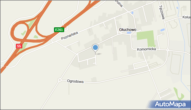 Głuchowo gmina Komorniki, Brzoskwiniowa, mapa Głuchowo gmina Komorniki