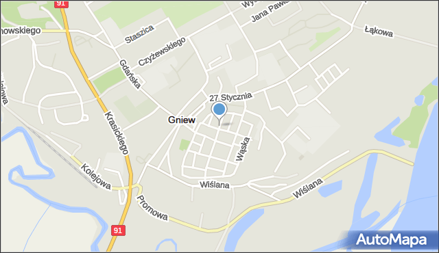 Gniew, Brzozowskiego, mapa Gniew