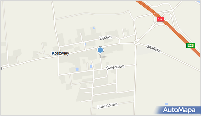 Koszwały, Brzozowa, mapa Koszwały