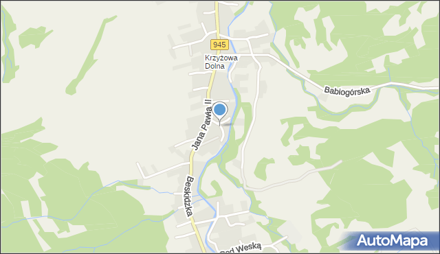 Krzyżowa gmina Jeleśnia, Brzegowa, mapa Krzyżowa gmina Jeleśnia