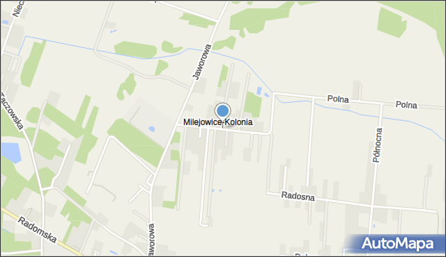 Milejowice gmina Zakrzew, Brzozowa, mapa Milejowice gmina Zakrzew