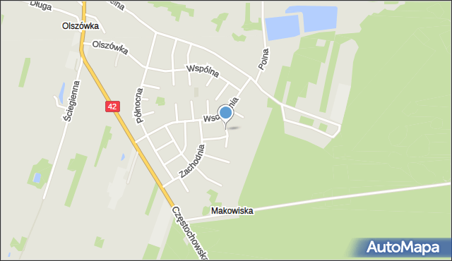 Pajęczno, Brzozowa, mapa Pajęczno