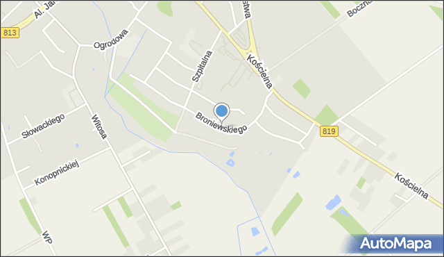 Parczew, Broniewskiego, mapa Parczew