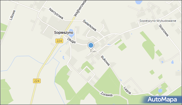 Sopieszyno, Brzozowa, mapa Sopieszyno