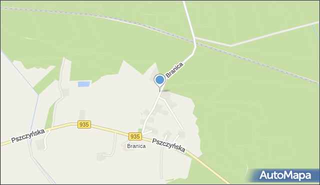 Suszec powiat pszczyński, Branica, mapa Suszec powiat pszczyński