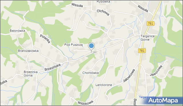 Targanice, Brzezińska, mapa Targanice