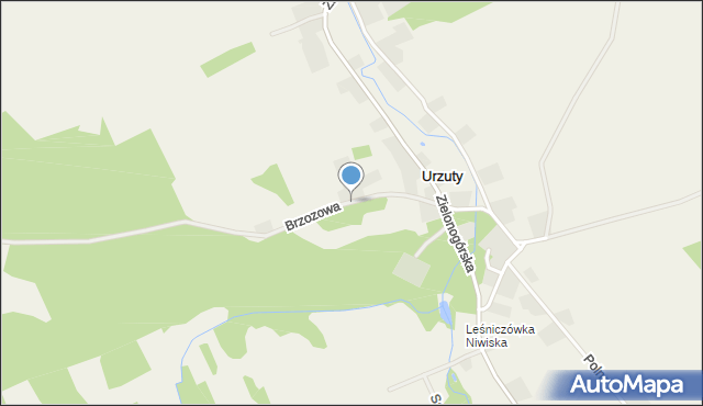 Urzuty gmina Nowogród Bobrzański, Brzozowa, mapa Urzuty gmina Nowogród Bobrzański