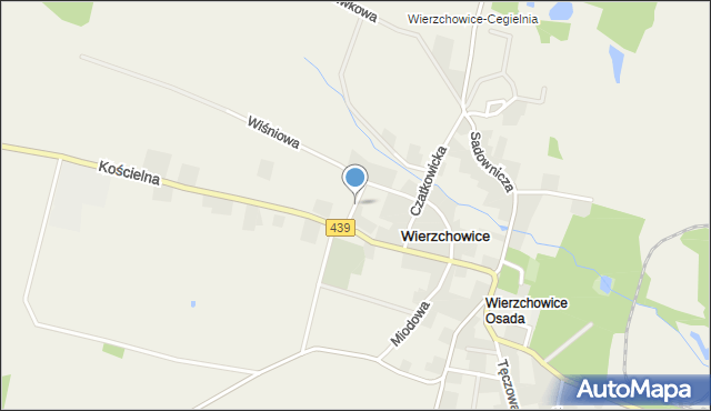 Wierzchowice gmina Krośnice, Brzoskwiniowa, mapa Wierzchowice gmina Krośnice