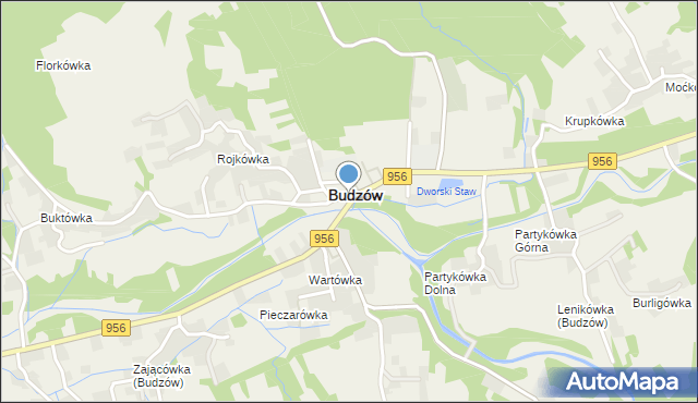 Budzów powiat suski, Budzów, mapa Budzów powiat suski