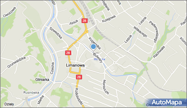 Limanowa, Bulwary, mapa Limanowa