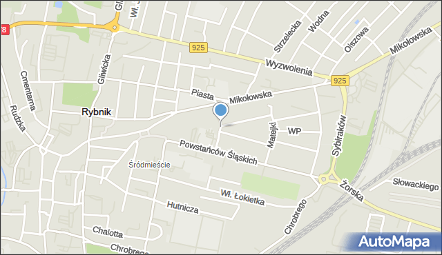 Rybnik, Byłych Więźniów Politycznych, mapa Rybnika