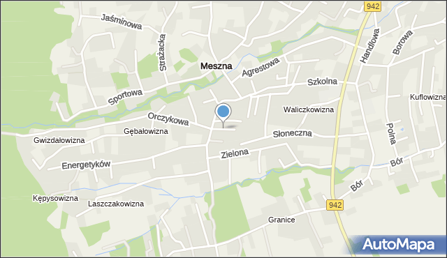 Meszna gmina Wilkowice, Bzowa, mapa Meszna gmina Wilkowice