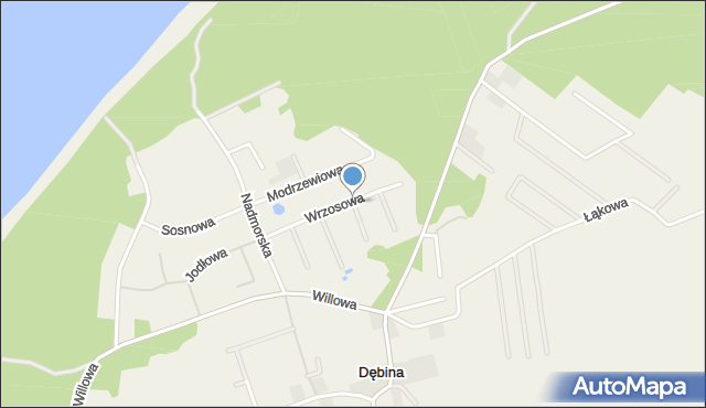 Dębina gmina Ustka, Cedrowa, mapa Dębina gmina Ustka