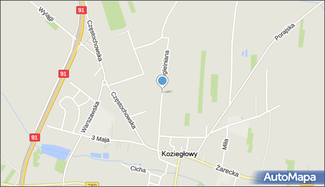 Koziegłowy powiat myszkowski, Cegielniana, mapa Koziegłowy powiat myszkowski