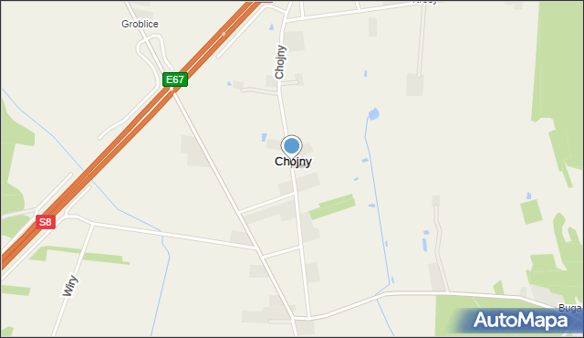 Chojny gmina Lututów, Chojny, mapa Chojny gmina Lututów