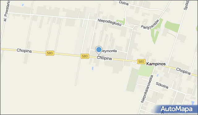 Kampinos, Chopina Fryderyka, mapa Kampinos