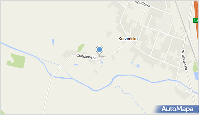 Korzeńsko, Chodlewska, mapa Korzeńsko