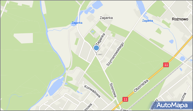Rożnowo gmina Oborniki, Chopina Fryderyka, mapa Rożnowo gmina Oborniki