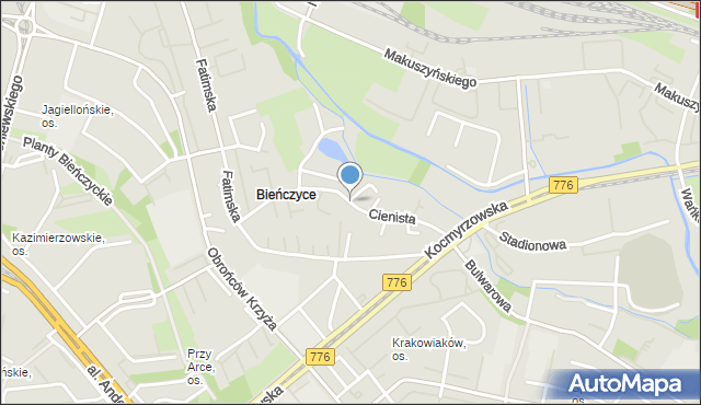 Kraków, Cienista, mapa Krakowa