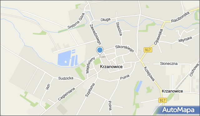 Krzanowice powiat raciborski, Cicha, mapa Krzanowice powiat raciborski