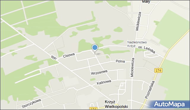 Krzyż Wielkopolski, Cisowa, mapa Krzyż Wielkopolski