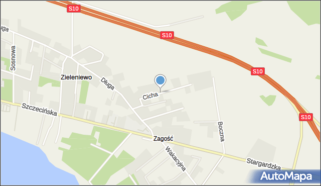 Zieleniewo gmina Kobylanka, Cicha, mapa Zieleniewo gmina Kobylanka