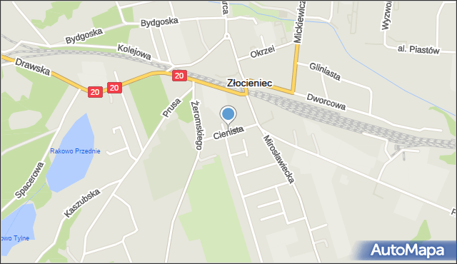 Złocieniec, Cienista, mapa Złocieniec