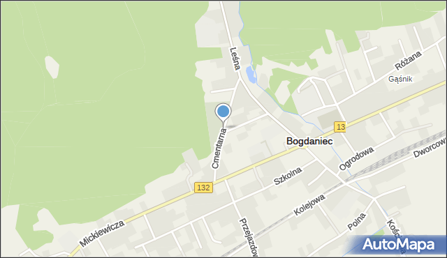 Bogdaniec powiat gorzowski, Cmentarna, mapa Bogdaniec powiat gorzowski