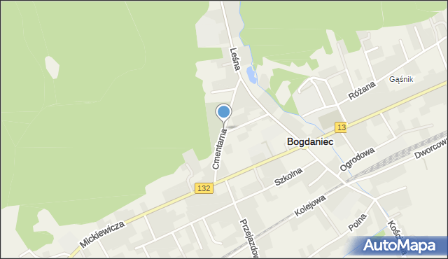 Bogdaniec powiat gorzowski, Cmentarna, mapa Bogdaniec powiat gorzowski