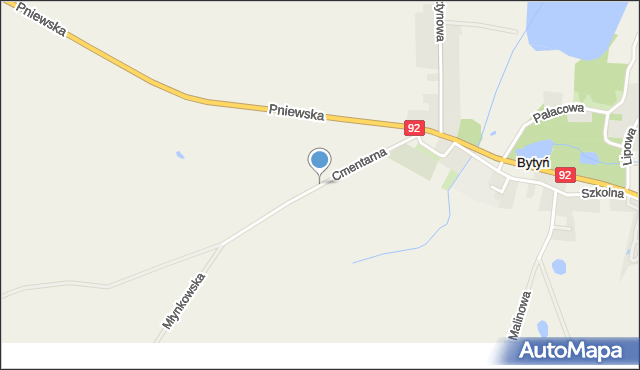 Bytyń gmina Kaźmierz, Cmentarna, mapa Bytyń gmina Kaźmierz