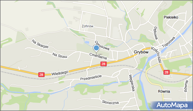 Grybów, Cmentarna, mapa Grybów