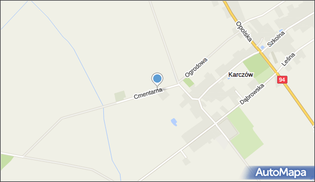 Karczów gmina Dąbrowa, Cmentarna, mapa Karczów gmina Dąbrowa