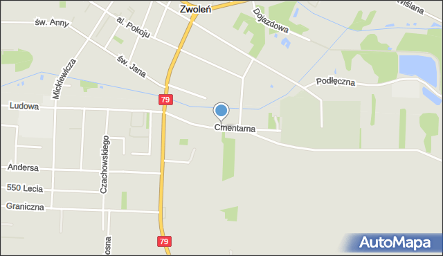 Zwoleń, Cmentarna, mapa Zwoleń