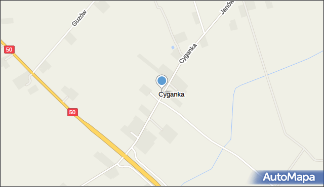 Cyganka gmina Wiskitki, Cyganka, mapa Cyganka gmina Wiskitki