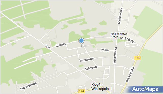 Krzyż Wielkopolski, Cyprysowa, mapa Krzyż Wielkopolski