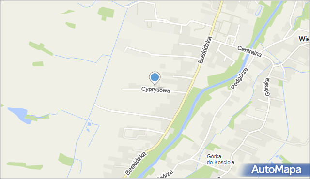 Wieprz powiat wadowicki, Cyprysowa, mapa Wieprz powiat wadowicki