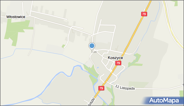 Koszyce powiat proszowicki, Czysta, mapa Koszyce powiat proszowicki