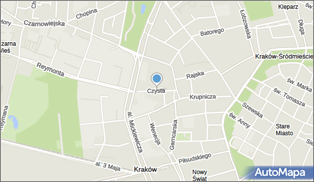Kraków, Czysta, mapa Krakowa