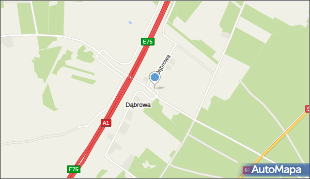 Dąbrowa gmina Kamieńsk, Dąbrowa, mapa Dąbrowa gmina Kamieńsk