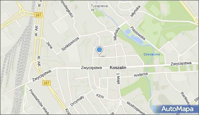 Koszalin, Dąbrówki, mapa Koszalina