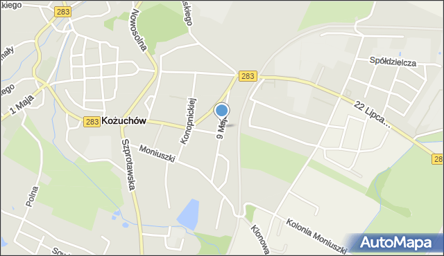 Kożuchów powiat nowosolski, Dawna 9 Maja, mapa Kożuchów powiat nowosolski