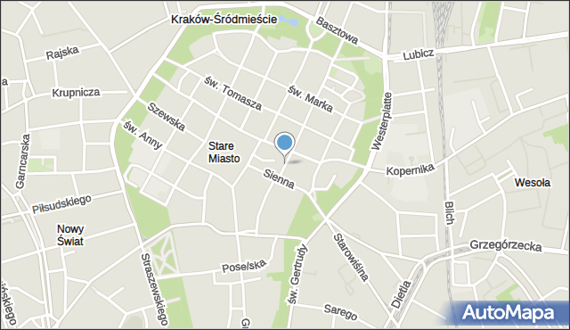 Kraków, Dawna Rynek Mały, mapa Krakowa