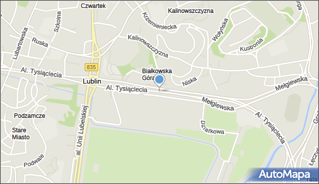 Lublin, Dawna Aleja Tysiąclecia, mapa Lublina